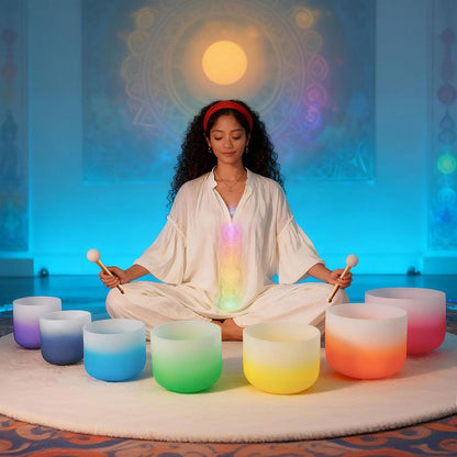 432Hz 6"-12" Gradient Design Crystal Singing Bowl Set of 7