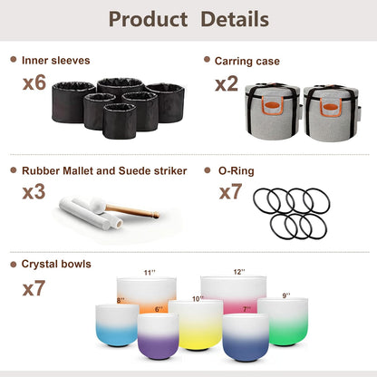 432Hz 6"-12" Gradient Design Crystal Singing Bowl Set of 7