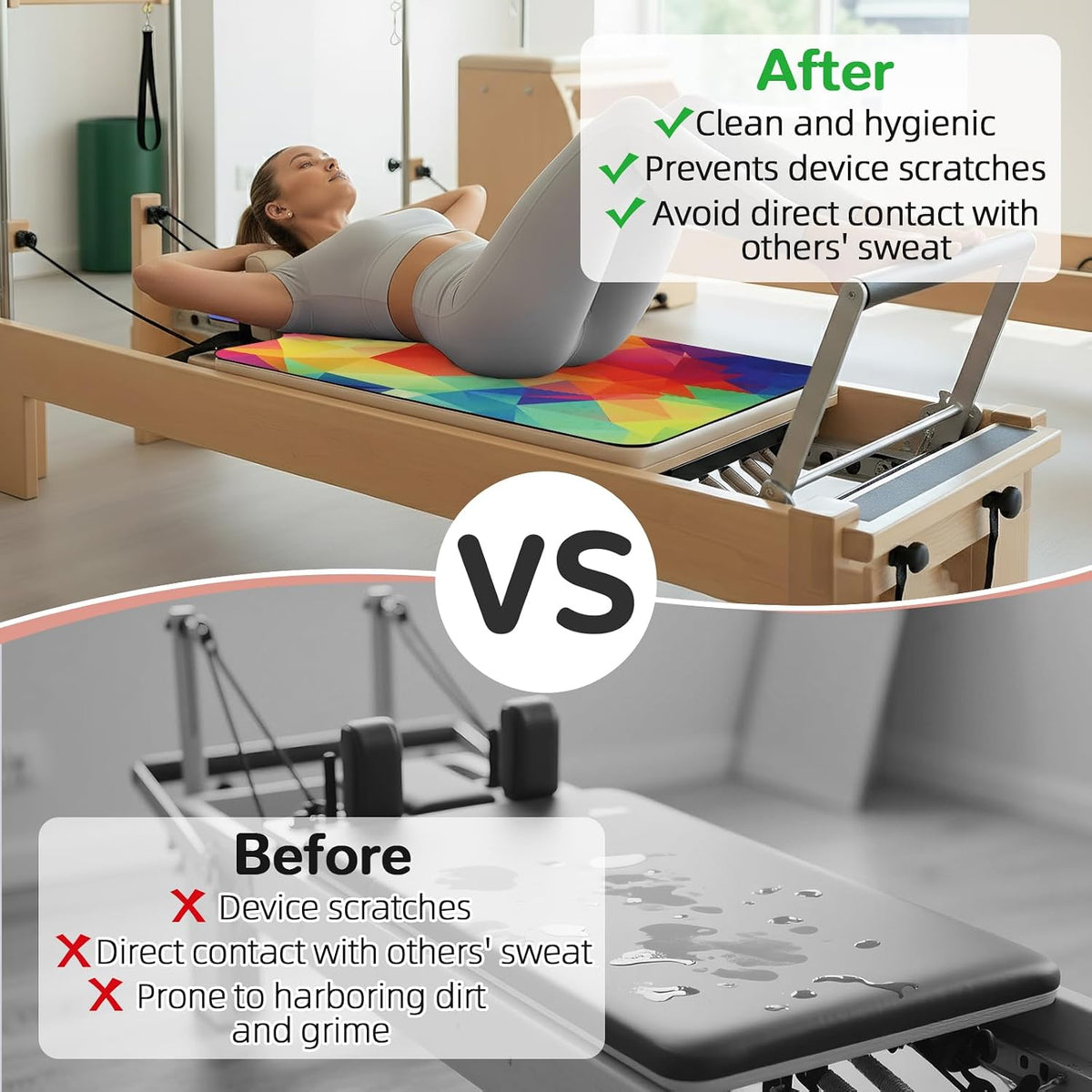 Non-Slip Pilates Reformer Mat Cover, 39 x 23” Pilates Towel Mat