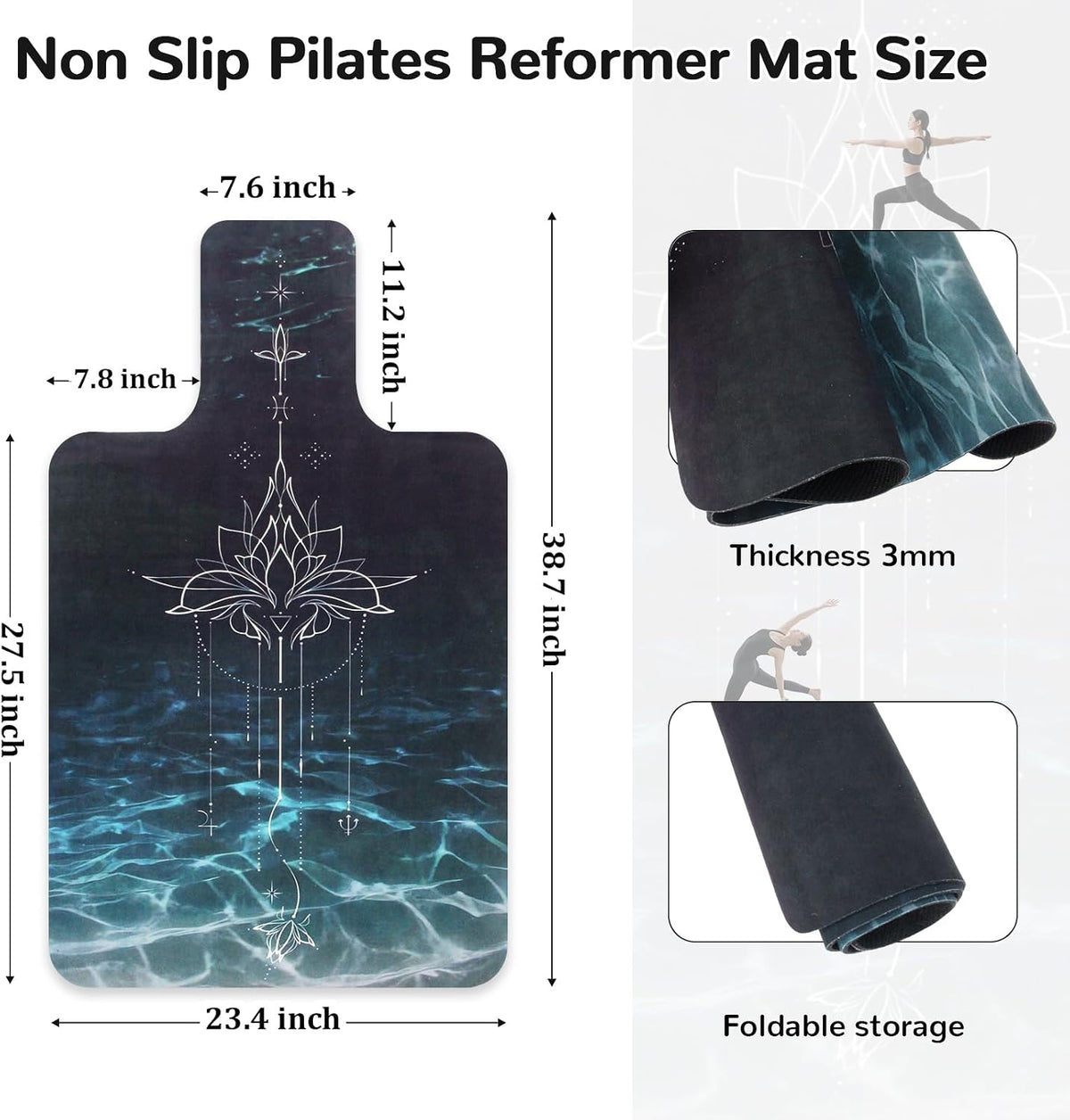 Non-Slip Pilates Reformer Mat Cover, 39 x 23” Pilates Towel Mat