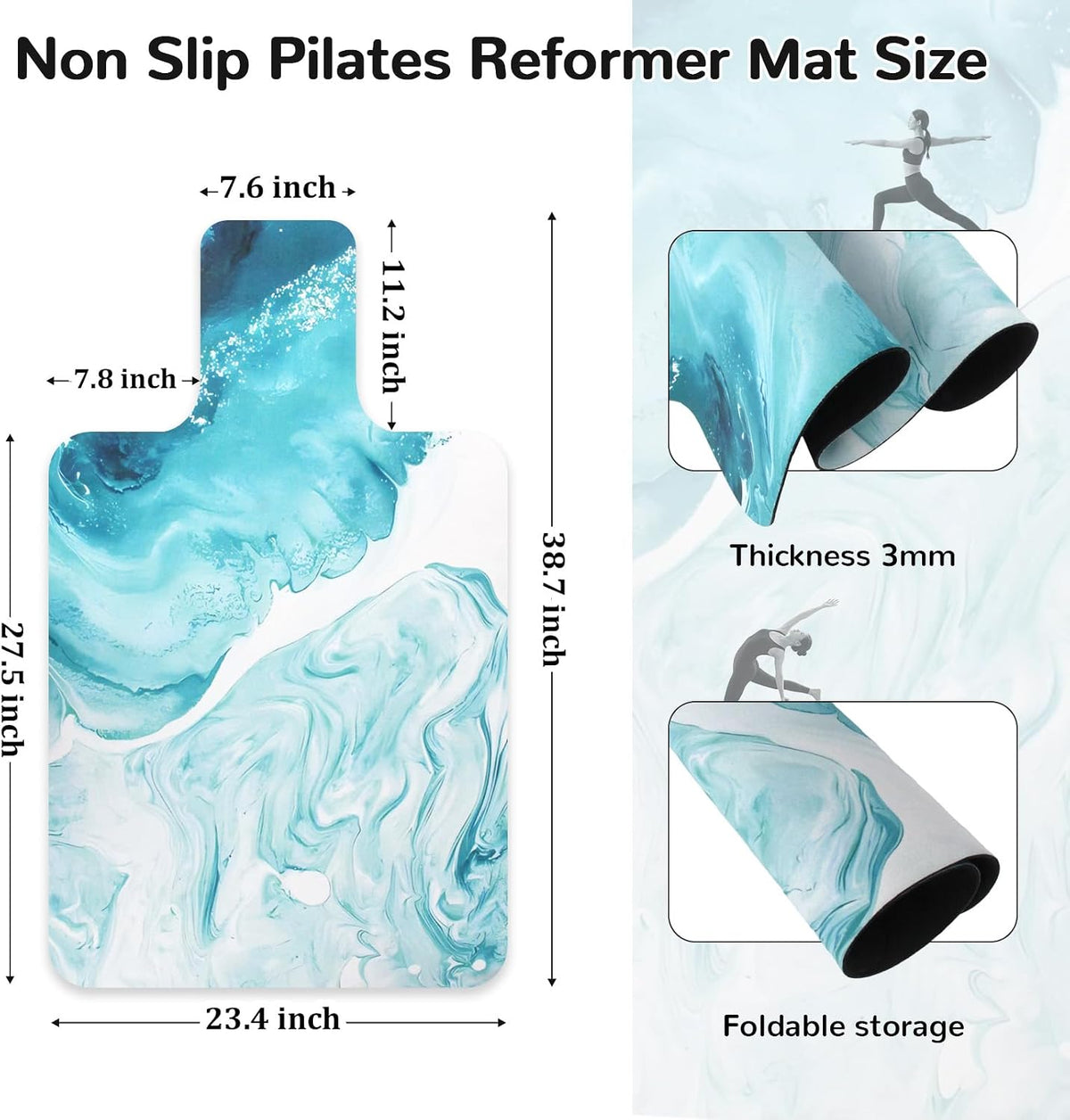 Non-Slip Pilates Reformer Mat Cover, 39 x 23” Pilates Towel Mat