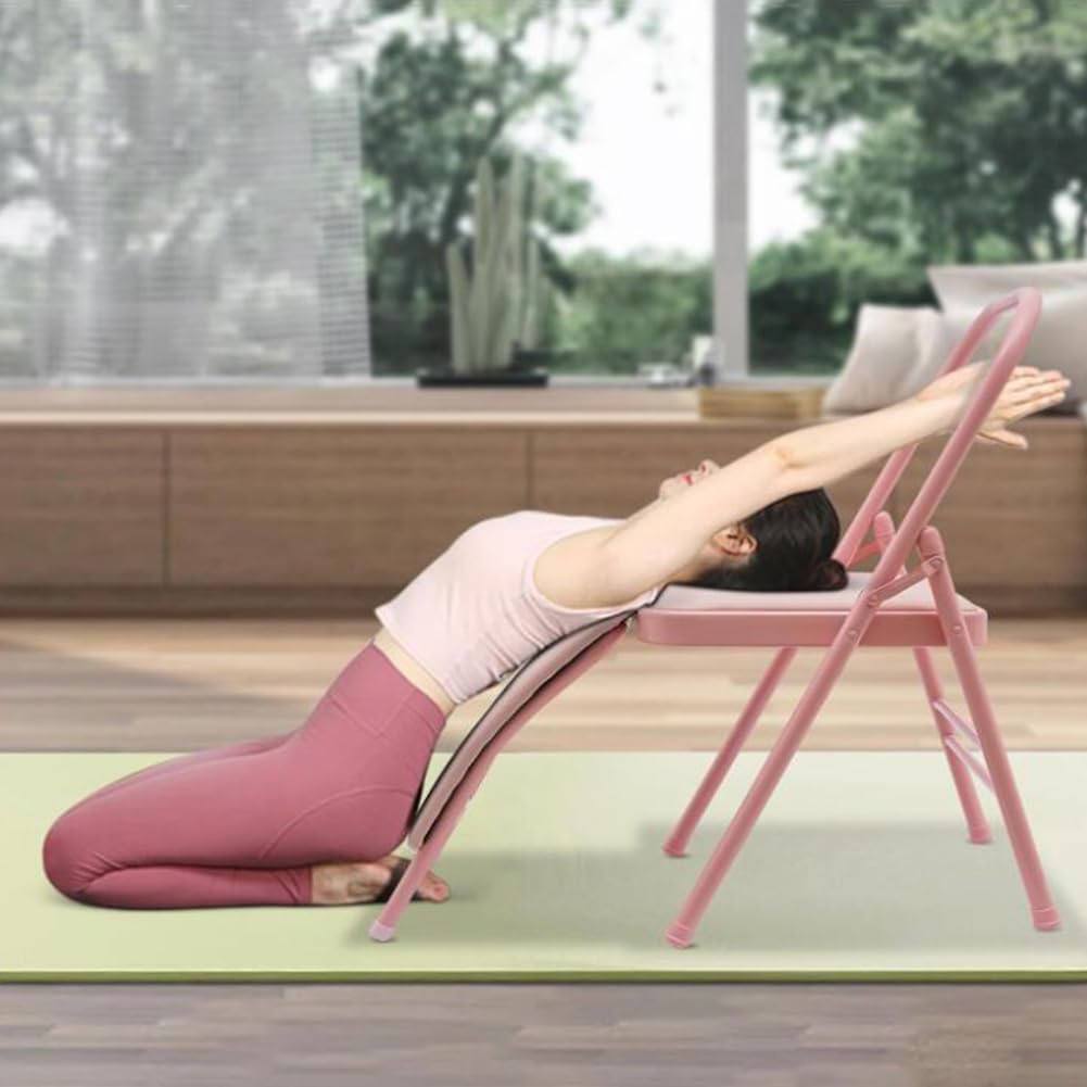Yoga Auxiliary Chair Backless Yoga Chair Portable Folding Yoga Chair with Non-Slip Feet Covers for Flexibility Strength Balance Handstand Training