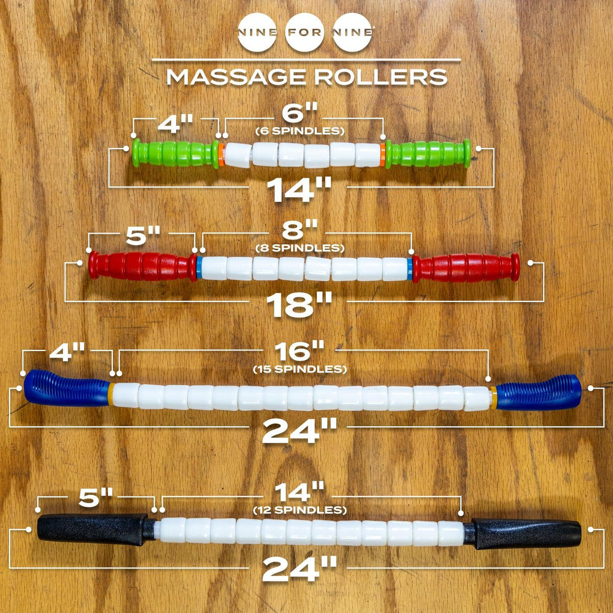Massage Stick 24" Handheld Spindle Massage Roller - Full Body Muscle Recovery & Myofascial Release (Large - 24" Massage Stick)
