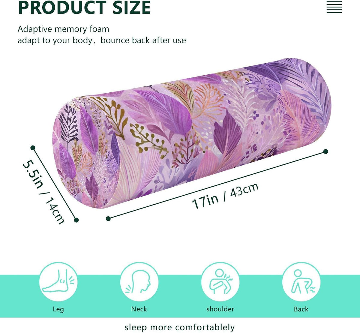 c Neck Roll Pillow Bolster Round Health Memory Foam Long Cervical Cylinder Pillows with Removable Washable Cover for Body Bed Legs Back Yoga - Colors B