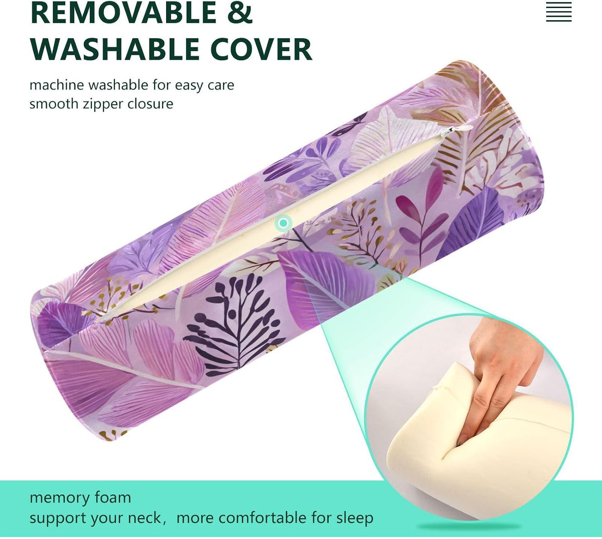 c Neck Roll Pillow Bolster Round Health Memory Foam Long Cervical Cylinder Pillows with Removable Washable Cover for Body Bed Legs Back Yoga - Colors B