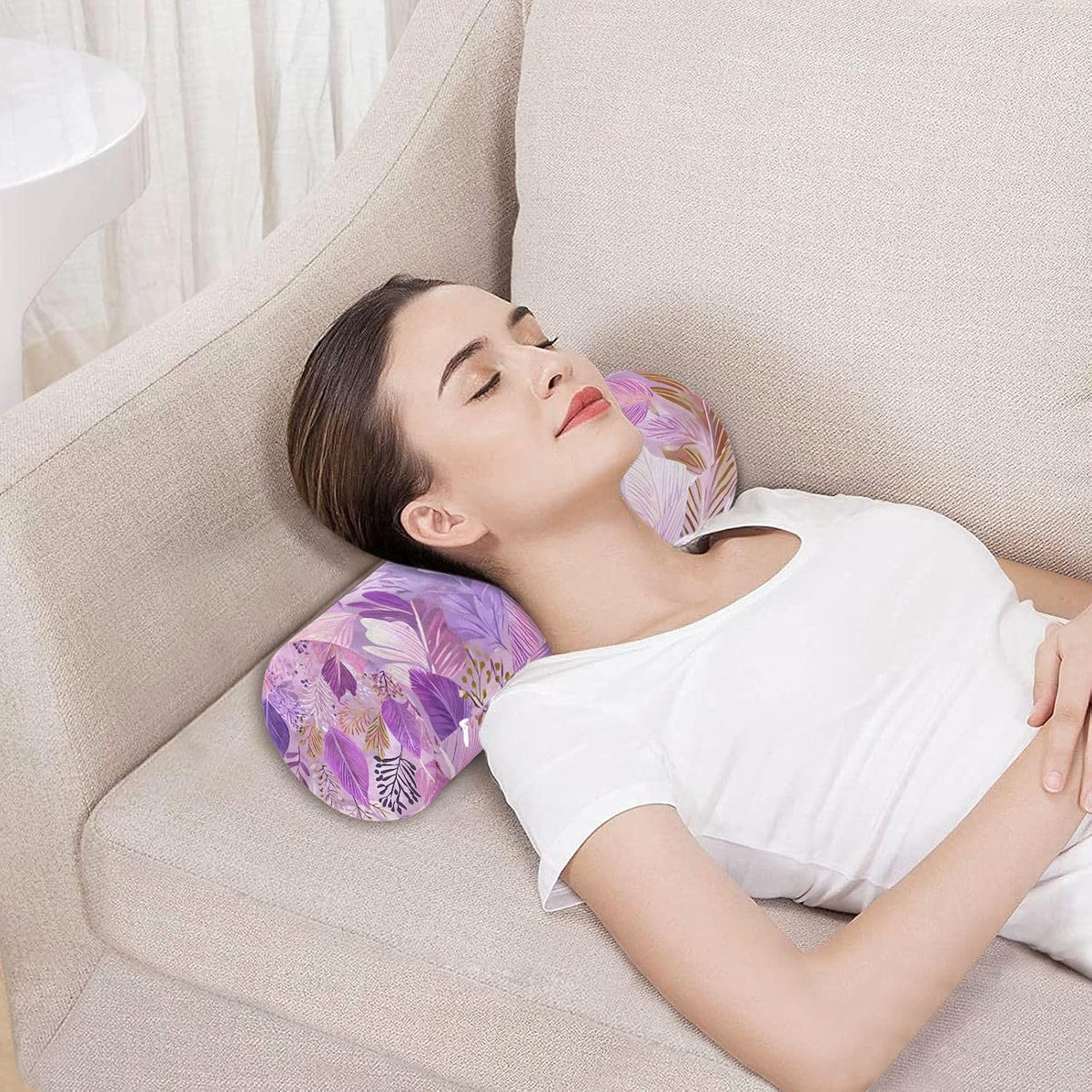 c Neck Roll Pillow Bolster Round Health Memory Foam Long Cervical Cylinder Pillows with Removable Washable Cover for Body Bed Legs Back Yoga - Colors B