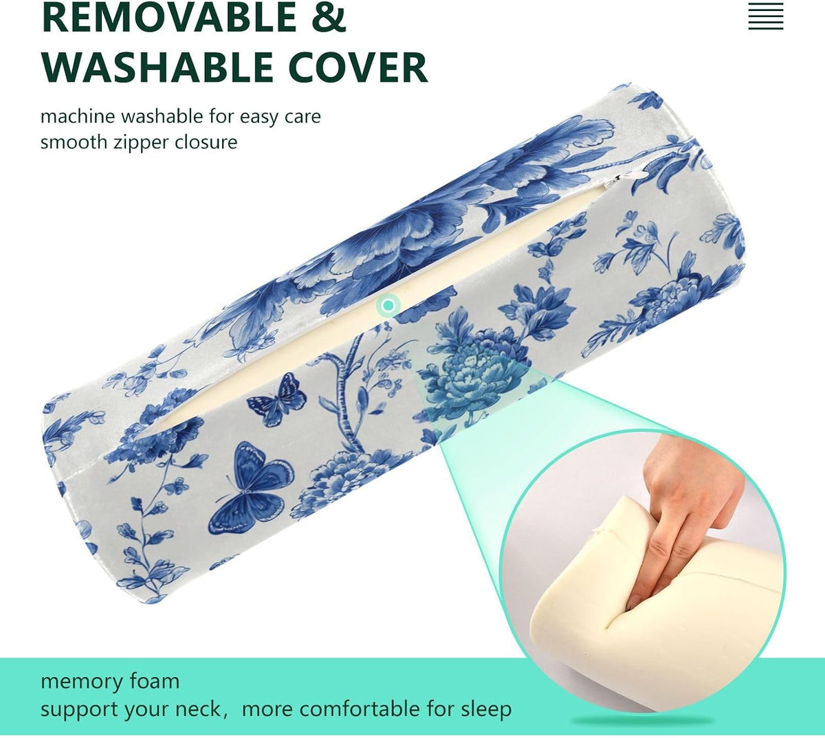 c Neck Roll Pillow Bolster Round Health Memory Foam Long Cervical Cylinder Pillows with Removable Washable Cover for Body Bed Legs Back Yoga - Colors B