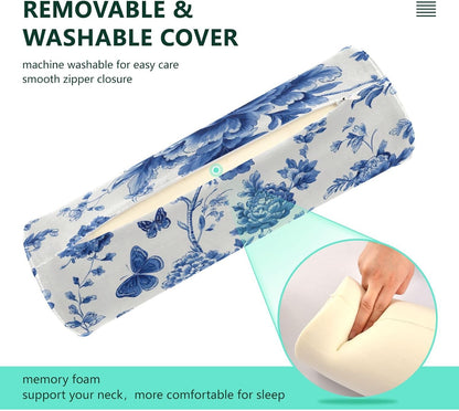 c Neck Roll Pillow Bolster Round Health Memory Foam Long Cervical Cylinder Pillows with Removable Washable Cover for Body Bed Legs Back Yoga - Colors B