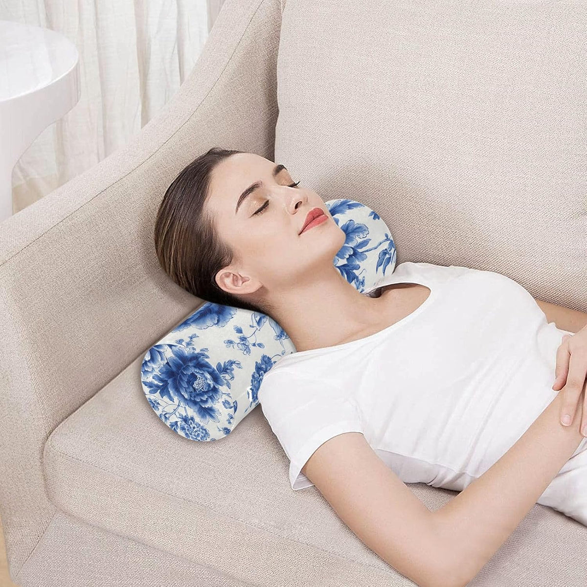 c Neck Roll Pillow Bolster Round Health Memory Foam Long Cervical Cylinder Pillows with Removable Washable Cover for Body Bed Legs Back Yoga - Colors B