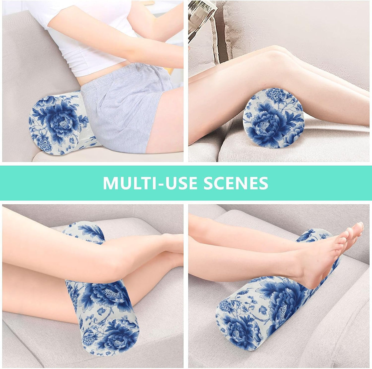 c Neck Roll Pillow Bolster Round Health Memory Foam Long Cervical Cylinder Pillows with Removable Washable Cover for Body Bed Legs Back Yoga - Colors B