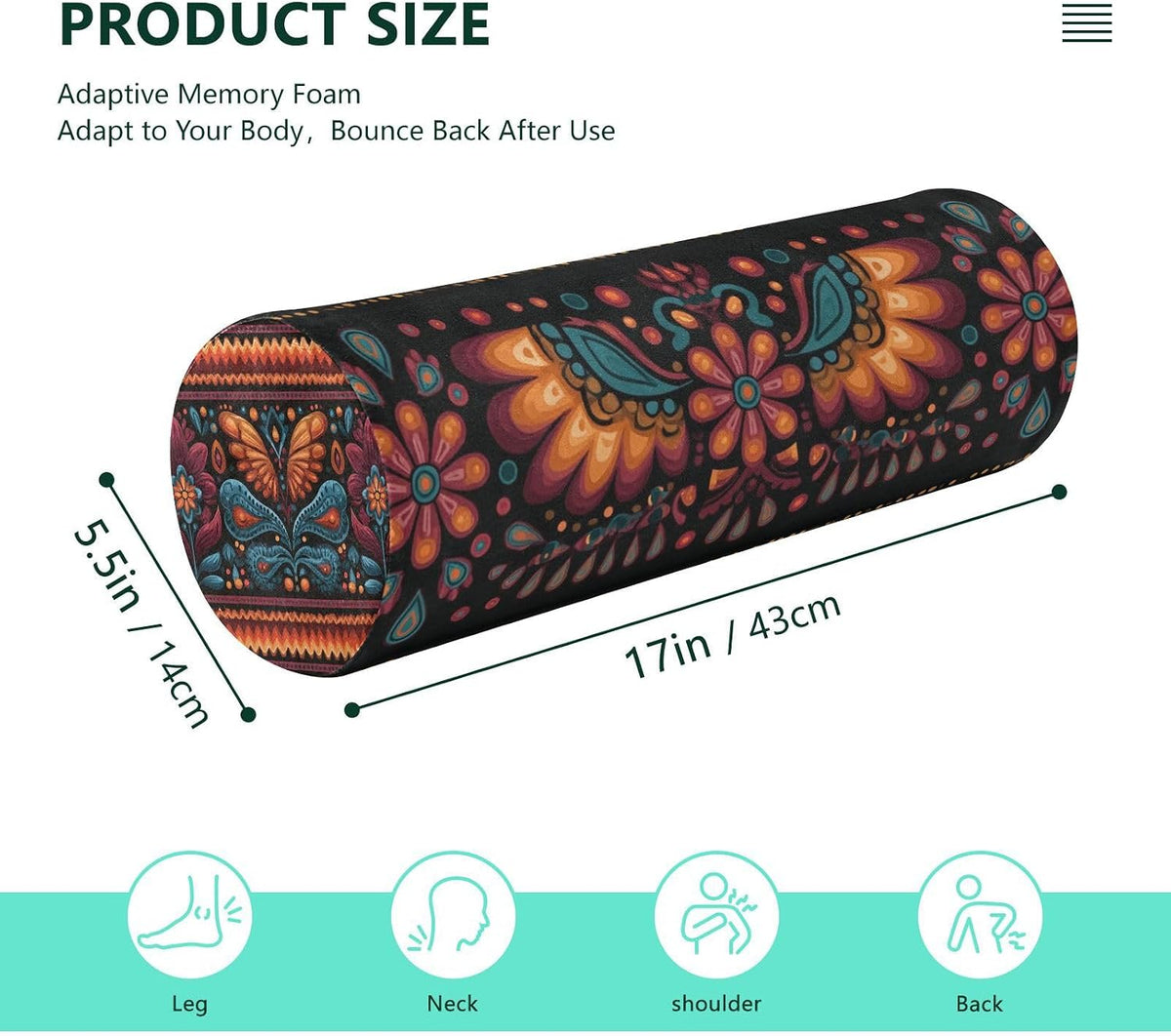 c Neck Roll Pillow Bolster Round Health Memory Foam Long Cervical Cylinder Pillows with Removable Washable Cover for Body Bed Legs Back Yoga - Colors B