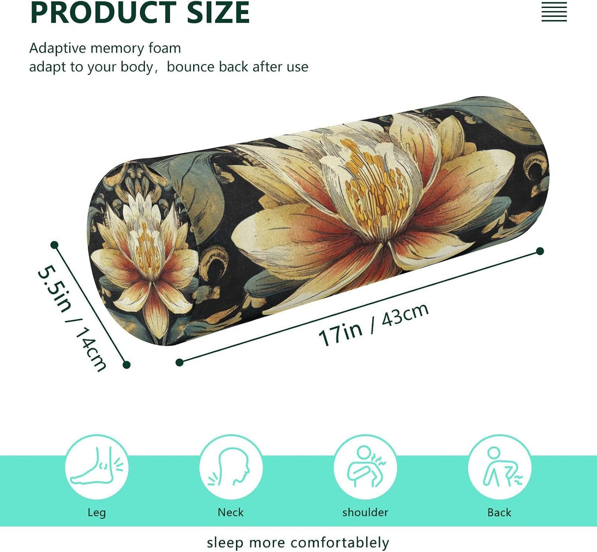 c Neck Roll Pillow Bolster Round Health Memory Foam Long Cervical Cylinder Pillows with Removable Washable Cover for Body Bed Legs Back Yoga - Colors B