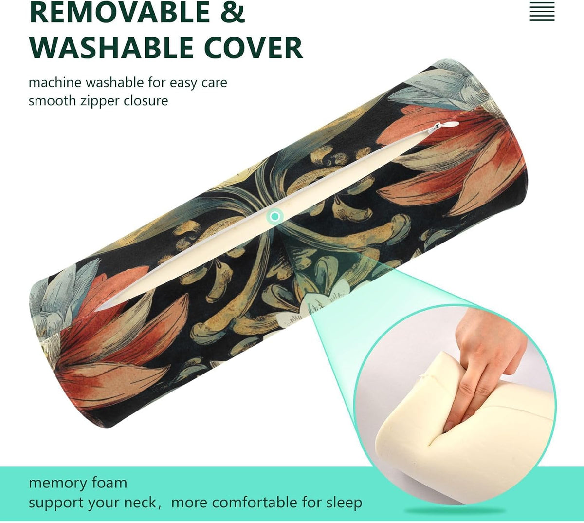 c Neck Roll Pillow Bolster Round Health Memory Foam Long Cervical Cylinder Pillows with Removable Washable Cover for Body Bed Legs Back Yoga - Colors B