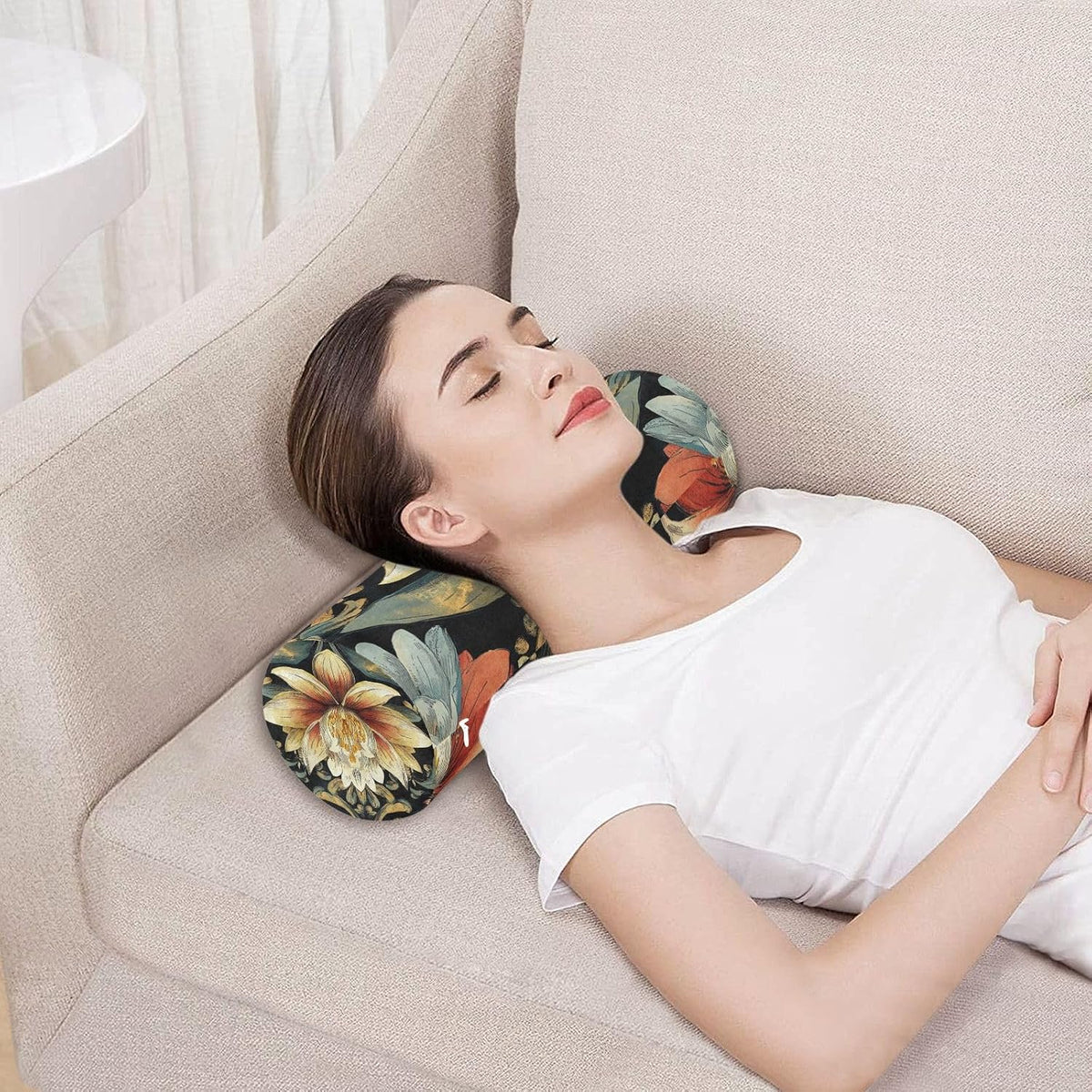 c Neck Roll Pillow Bolster Round Health Memory Foam Long Cervical Cylinder Pillows with Removable Washable Cover for Body Bed Legs Back Yoga - Colors B