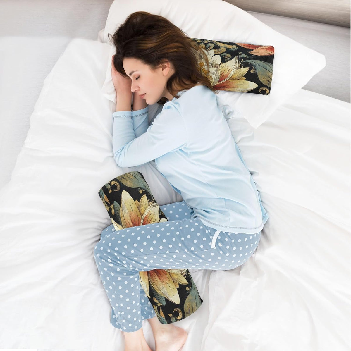 c Neck Roll Pillow Bolster Round Health Memory Foam Long Cervical Cylinder Pillows with Removable Washable Cover for Body Bed Legs Back Yoga - Colors B