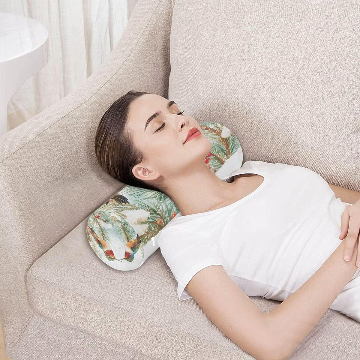 c Neck Roll Pillow Bolster Round Health Memory Foam Long Cervical Cylinder Pillows with Removable Washable Cover for Body Bed Legs Back Yoga - Colors B