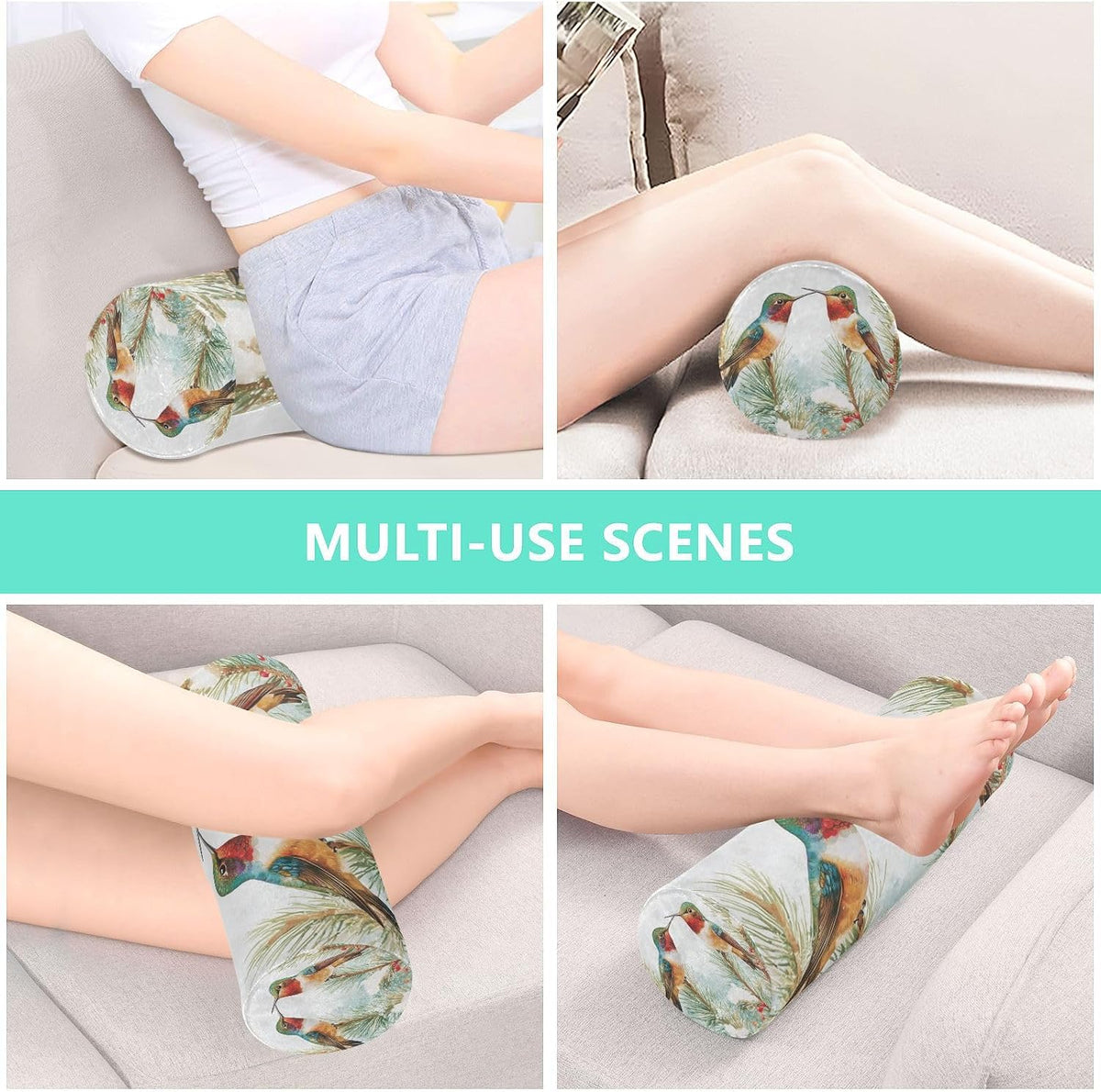 c Neck Roll Pillow Bolster Round Health Memory Foam Long Cervical Cylinder Pillows with Removable Washable Cover for Body Bed Legs Back Yoga - Colors B