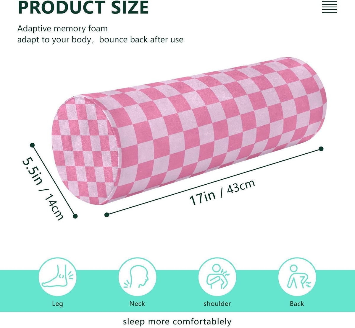 c Neck Roll Pillow Bolster Round Health Memory Foam Long Cervical Cylinder Pillows with Removable Washable Cover for Body Bed Legs Back Yoga - Colors B