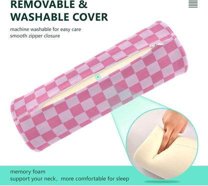 c Neck Roll Pillow Bolster Round Health Memory Foam Long Cervical Cylinder Pillows with Removable Washable Cover for Body Bed Legs Back Yoga - Colors B