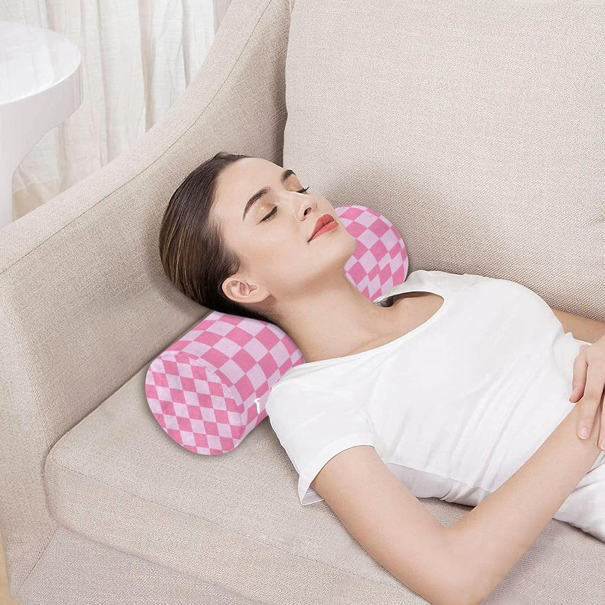c Neck Roll Pillow Bolster Round Health Memory Foam Long Cervical Cylinder Pillows with Removable Washable Cover for Body Bed Legs Back Yoga - Colors B