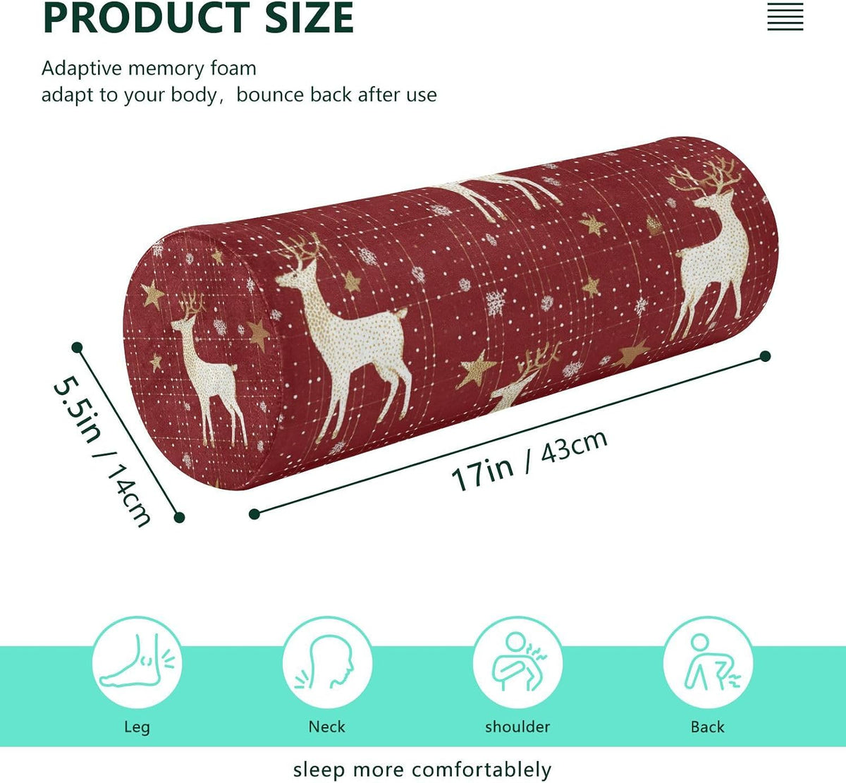 c Neck Roll Pillow Bolster Round Health Memory Foam Long Cervical Cylinder Pillows with Removable Washable Cover for Body Bed Legs Back Yoga - Colors B
