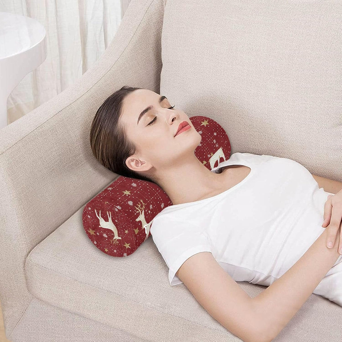 c Neck Roll Pillow Bolster Round Health Memory Foam Long Cervical Cylinder Pillows with Removable Washable Cover for Body Bed Legs Back Yoga - Colors B
