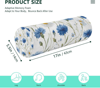 c Neck Roll Pillow Bolster Round Health Memory Foam Long Cervical Cylinder Pillows with Removable Washable Cover for Body Bed Legs Back Yoga - Colors B