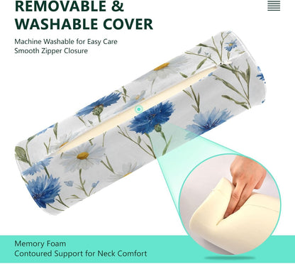 c Neck Roll Pillow Bolster Round Health Memory Foam Long Cervical Cylinder Pillows with Removable Washable Cover for Body Bed Legs Back Yoga - Colors B