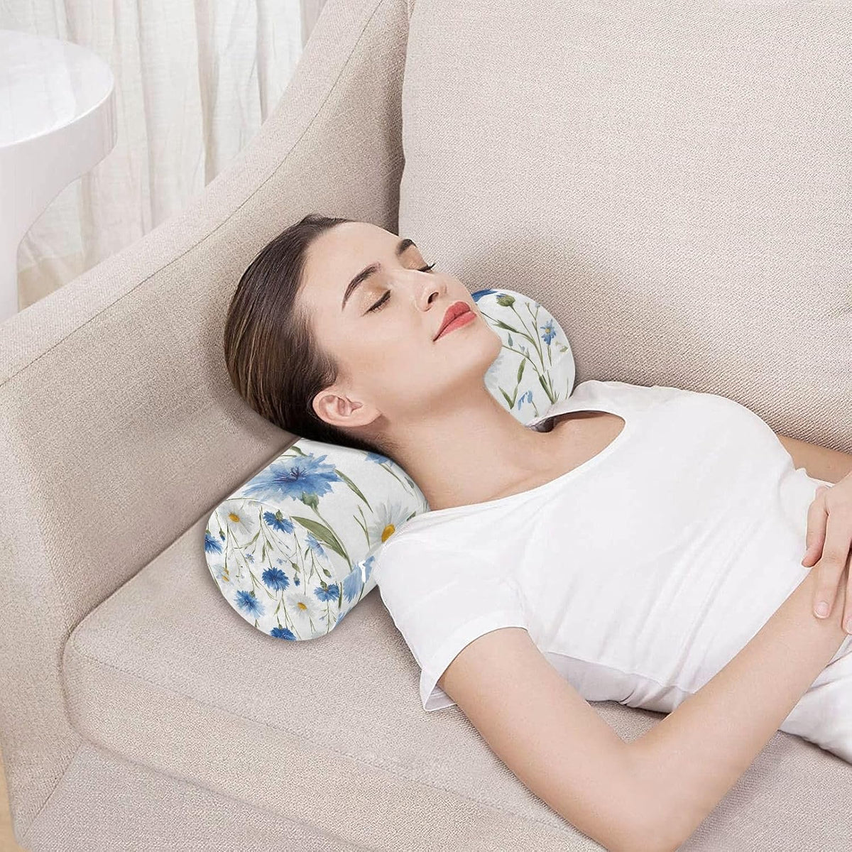 c Neck Roll Pillow Bolster Round Health Memory Foam Long Cervical Cylinder Pillows with Removable Washable Cover for Body Bed Legs Back Yoga - Colors B