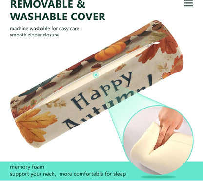 c Neck Roll Pillow Bolster Round Health Memory Foam Long Cervical Cylinder Pillows with Removable Washable Cover for Body Bed Legs Back Yoga - Colors B