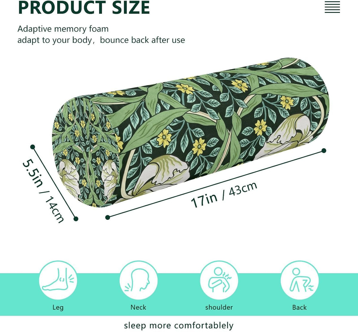 c Neck Roll Pillow Bolster Round Health Memory Foam Long Cervical Cylinder Pillows with Removable Washable Cover for Body Bed Legs Back Yoga - Colors B