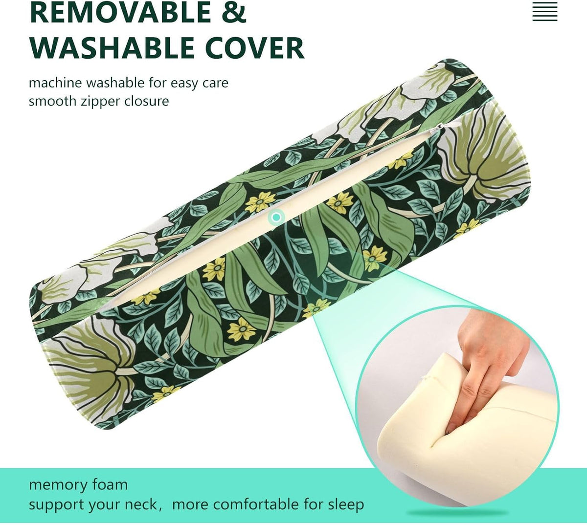 c Neck Roll Pillow Bolster Round Health Memory Foam Long Cervical Cylinder Pillows with Removable Washable Cover for Body Bed Legs Back Yoga - Colors B
