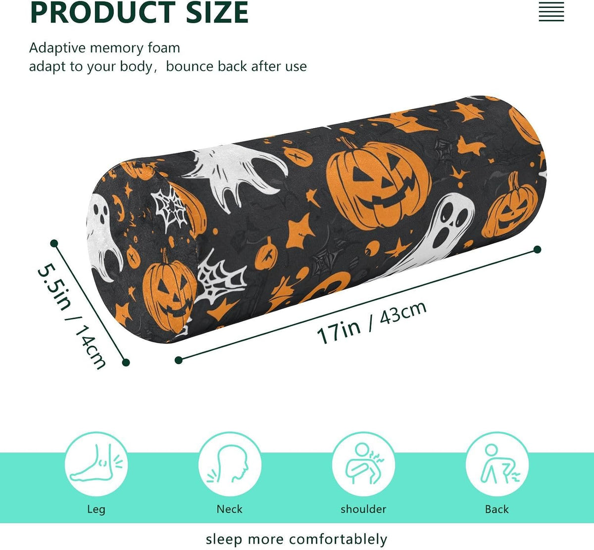 c Neck Roll Pillow Bolster Round Health Memory Foam Long Cervical Cylinder Pillows with Removable Washable Cover for Body Bed Legs Back Yoga - Colors B