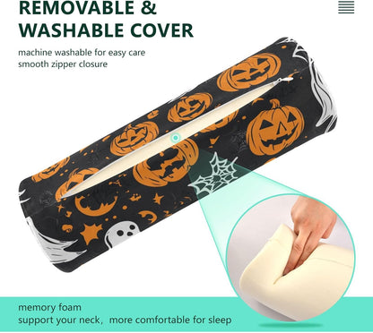 c Neck Roll Pillow Bolster Round Health Memory Foam Long Cervical Cylinder Pillows with Removable Washable Cover for Body Bed Legs Back Yoga - Colors B
