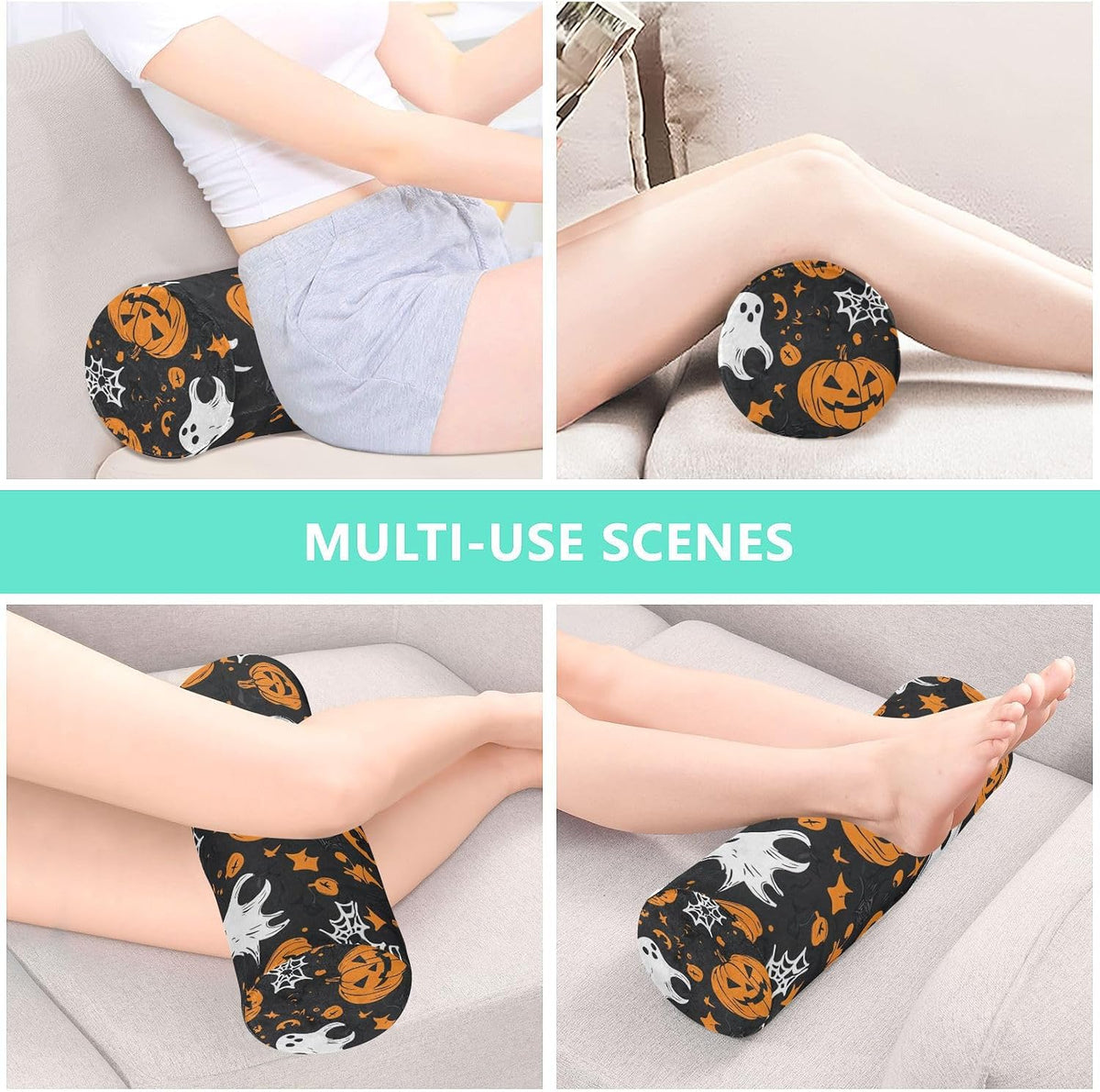 c Neck Roll Pillow Bolster Round Health Memory Foam Long Cervical Cylinder Pillows with Removable Washable Cover for Body Bed Legs Back Yoga - Colors B