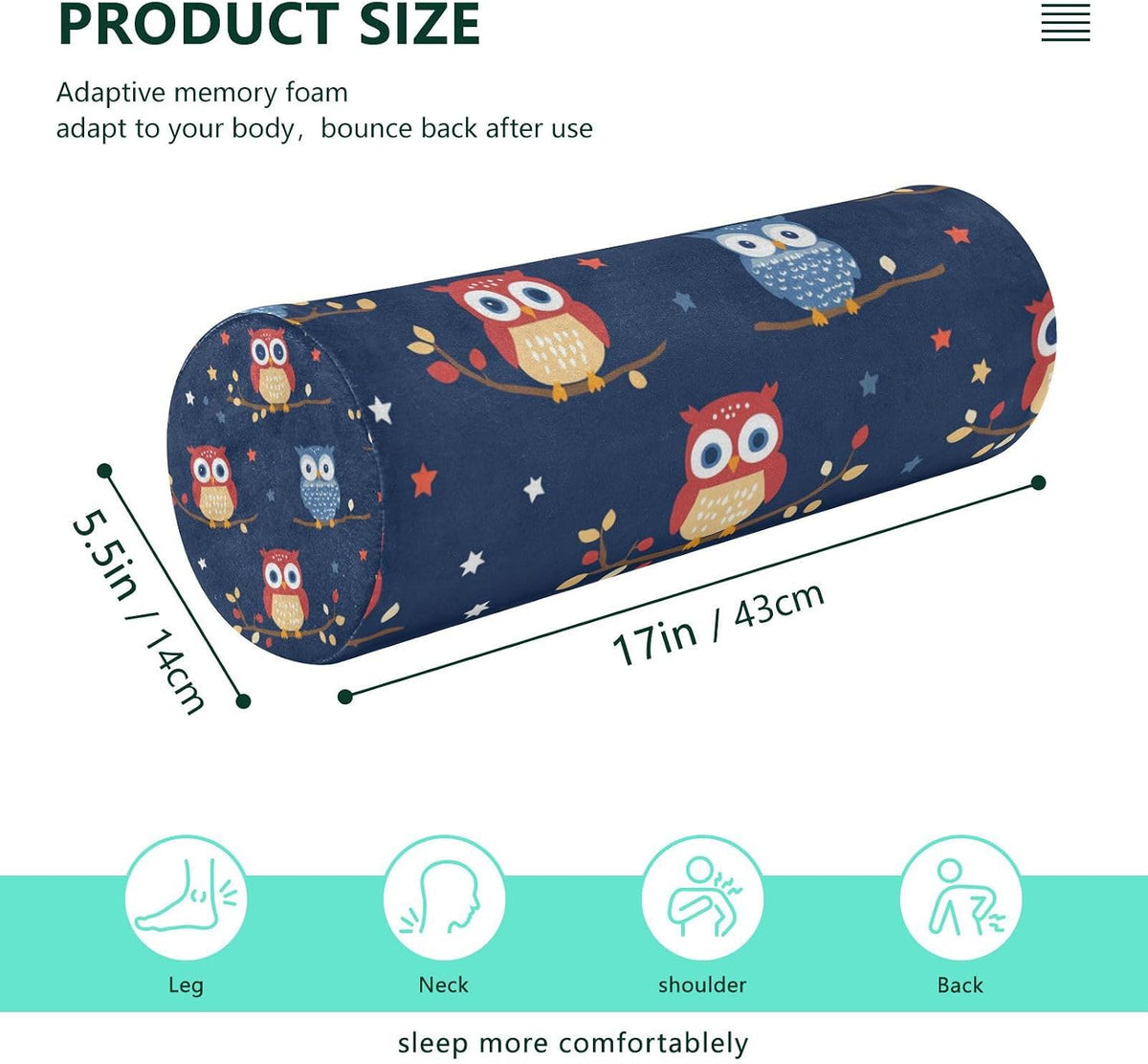 c Neck Roll Pillow Bolster Round Health Memory Foam Long Cervical Cylinder Pillows with Removable Washable Cover for Body Bed Legs Back Yoga - Colors B