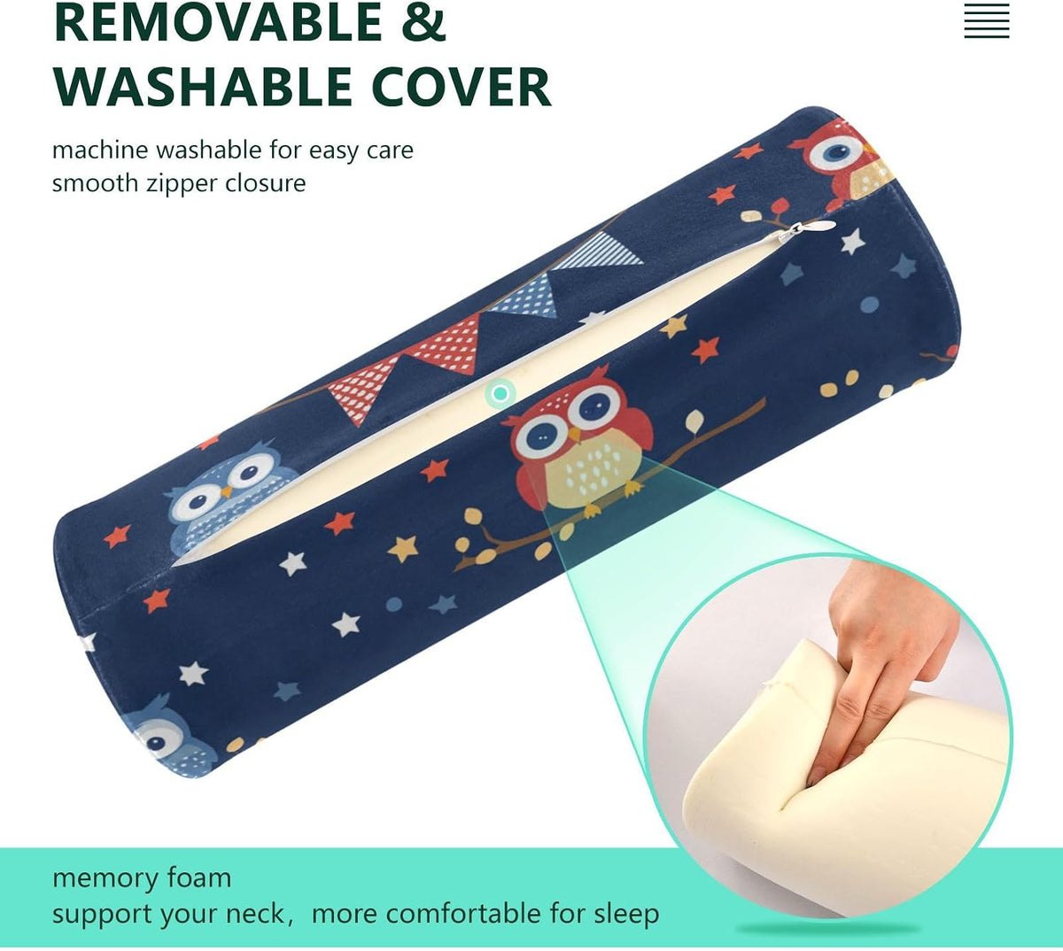 c Neck Roll Pillow Bolster Round Health Memory Foam Long Cervical Cylinder Pillows with Removable Washable Cover for Body Bed Legs Back Yoga - Colors B