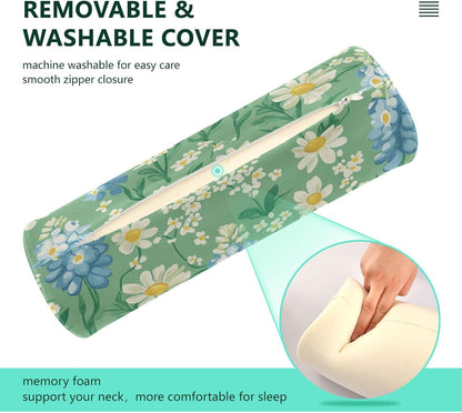 c Neck Roll Pillow Bolster Round Health Memory Foam Long Cervical Cylinder Pillows with Removable Washable Cover for Body Bed Legs Back Yoga - Colors B