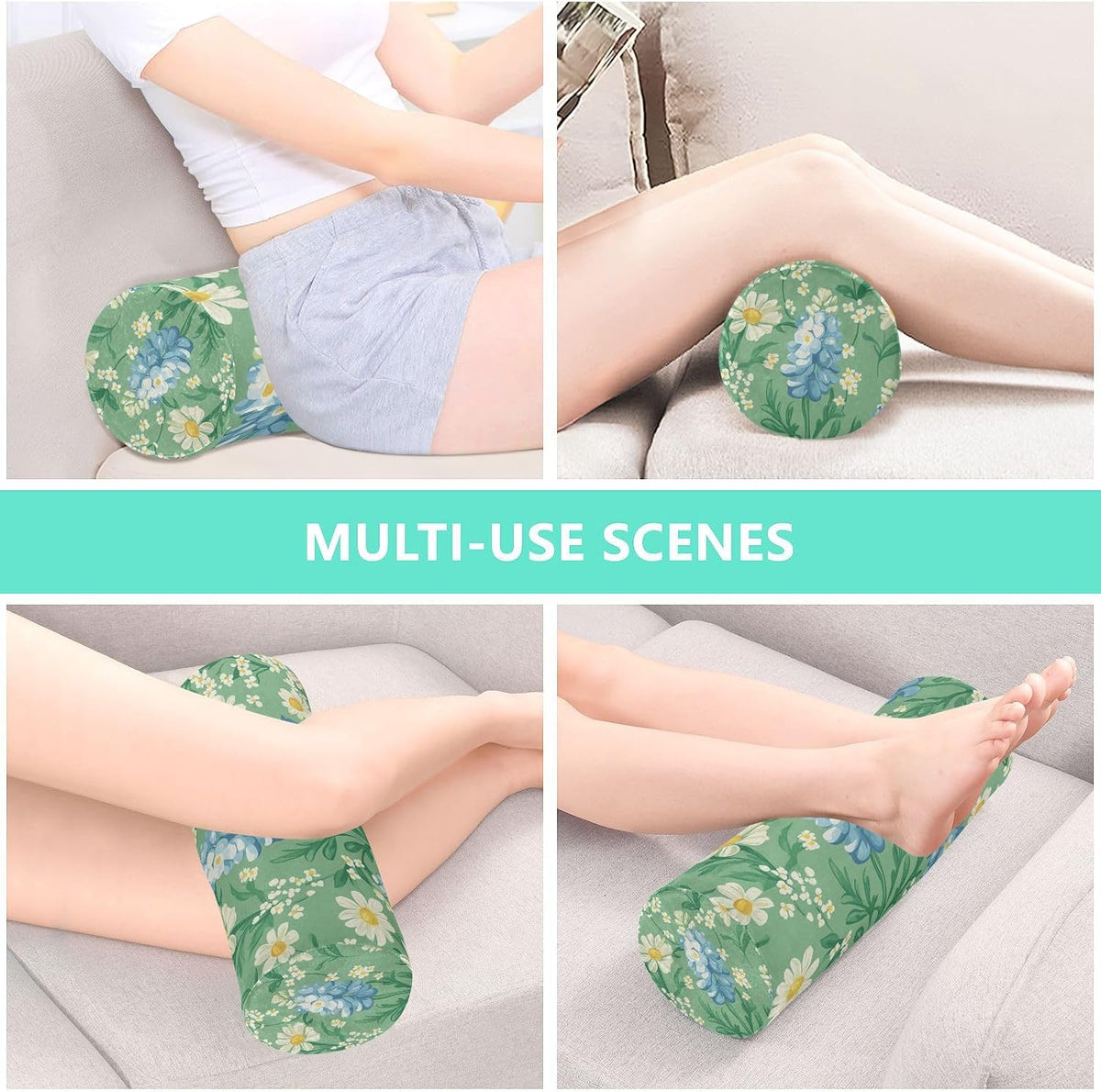 c Neck Roll Pillow Bolster Round Health Memory Foam Long Cervical Cylinder Pillows with Removable Washable Cover for Body Bed Legs Back Yoga - Colors B