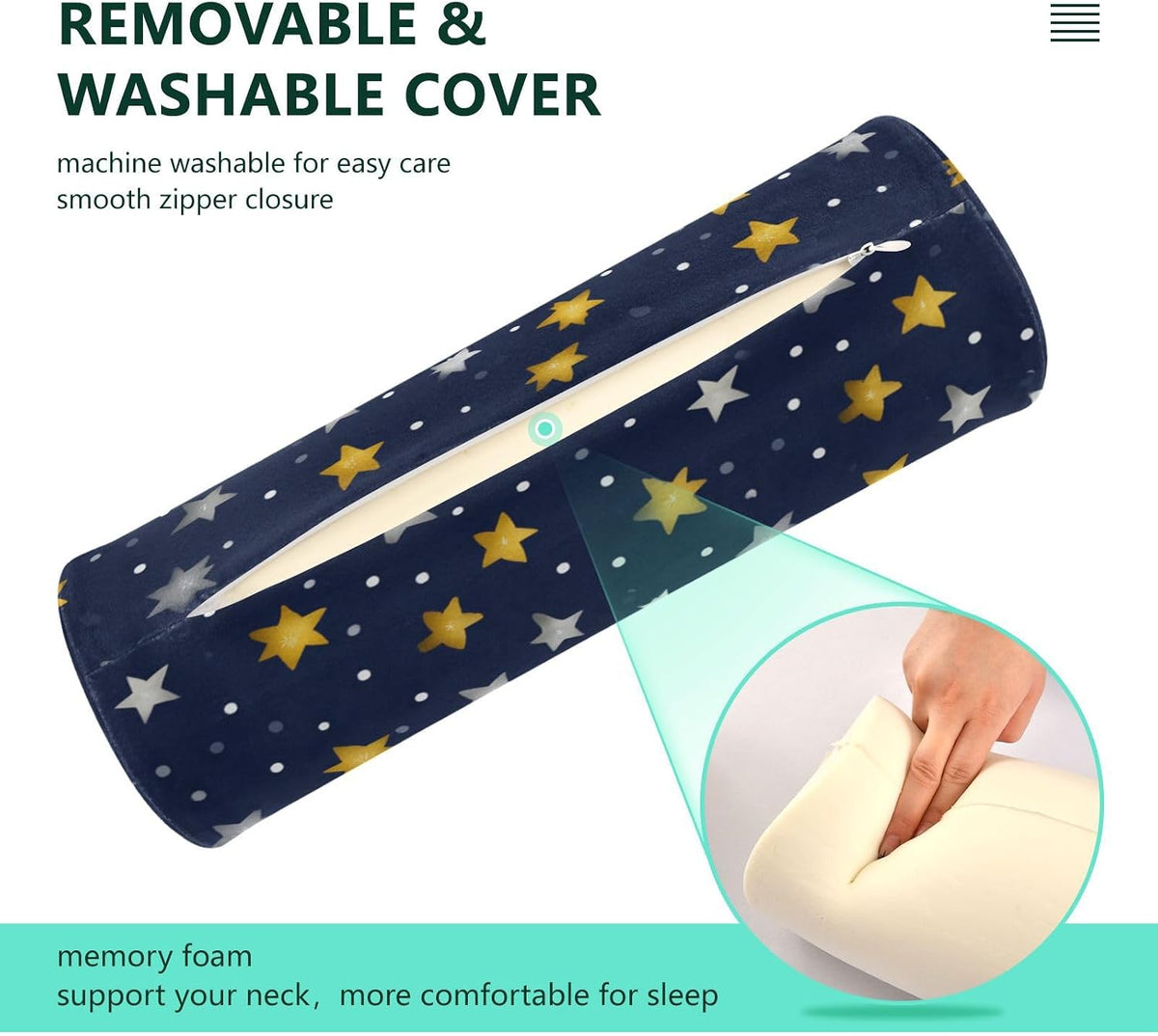 c Neck Roll Pillow Bolster Round Health Memory Foam Long Cervical Cylinder Pillows with Removable Washable Cover for Body Bed Legs Back Yoga - Colors B