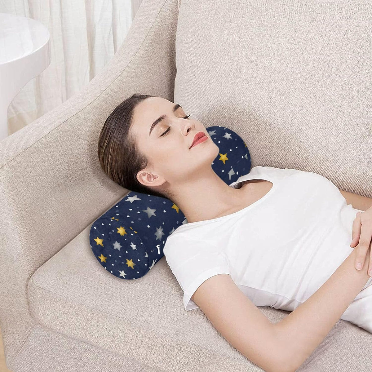 c Neck Roll Pillow Bolster Round Health Memory Foam Long Cervical Cylinder Pillows with Removable Washable Cover for Body Bed Legs Back Yoga - Colors B