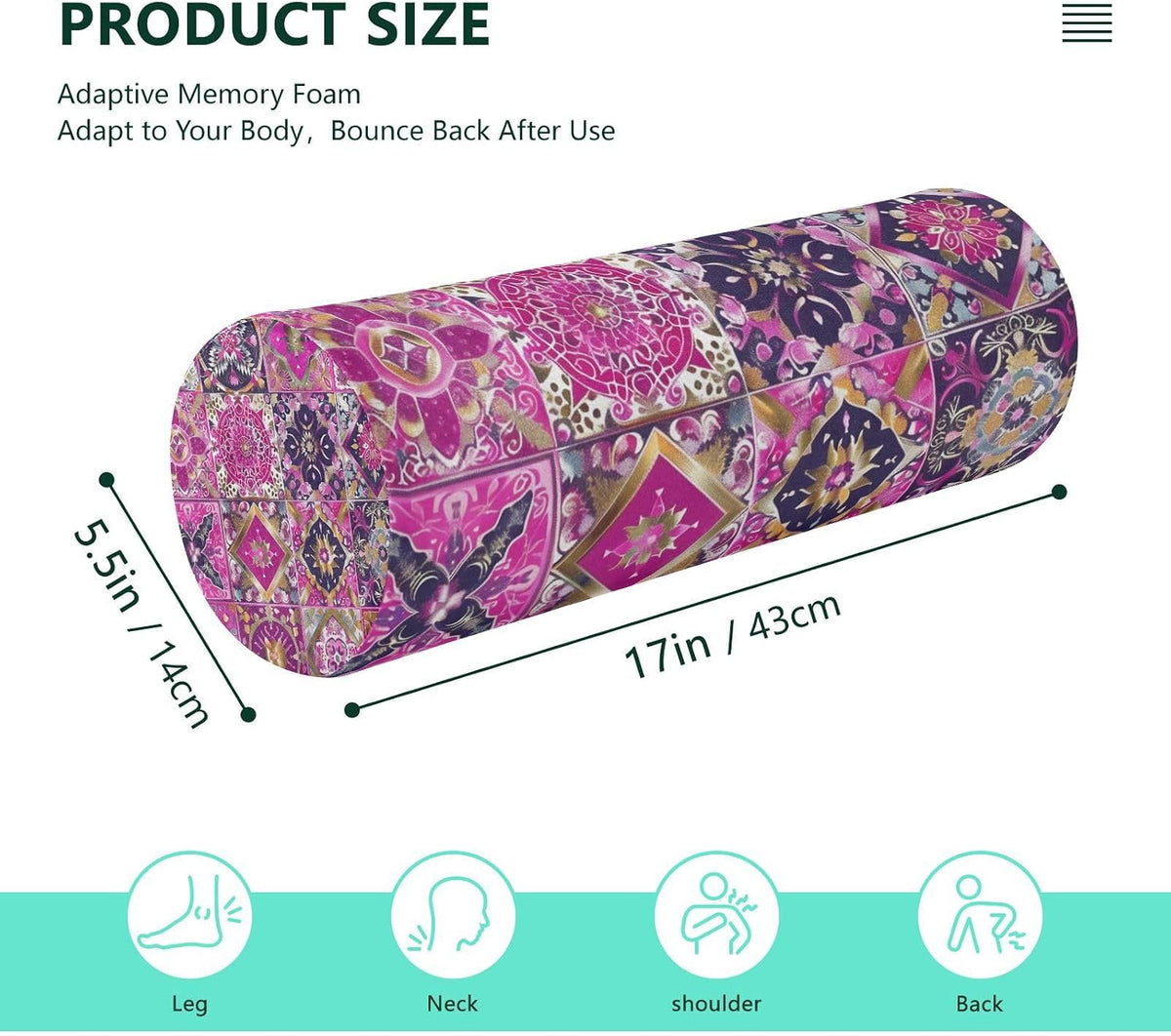 c Neck Roll Pillow Bolster Round Health Memory Foam Long Cervical Cylinder Pillows with Removable Washable Cover for Body Bed Legs Back Yoga - Colors B