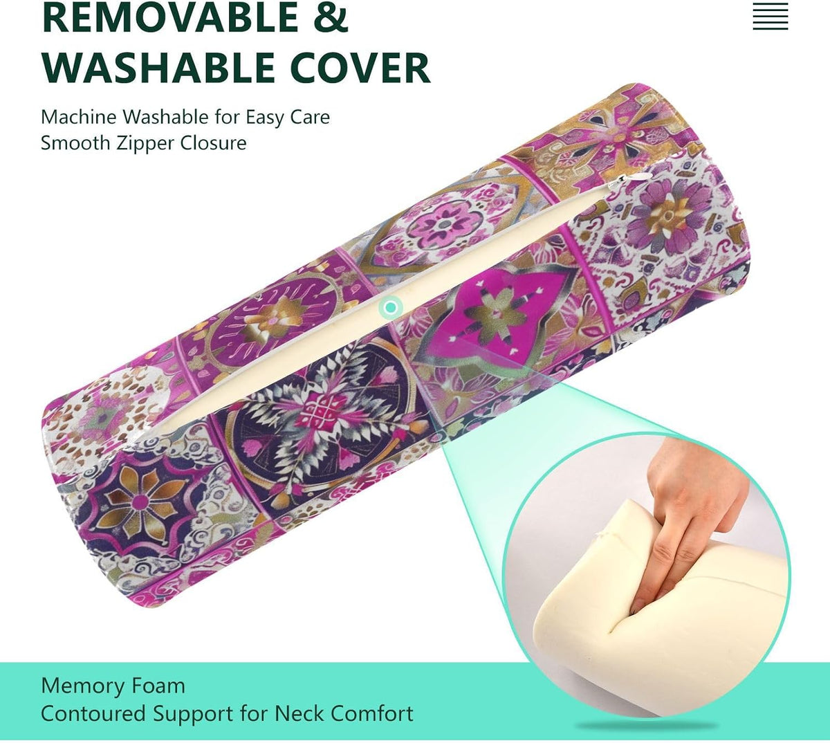 c Neck Roll Pillow Bolster Round Health Memory Foam Long Cervical Cylinder Pillows with Removable Washable Cover for Body Bed Legs Back Yoga - Colors B