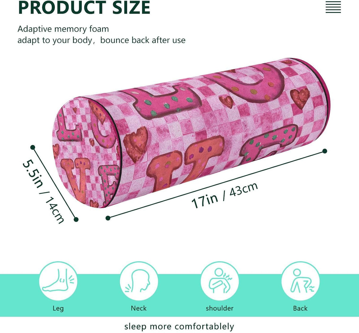 c Neck Roll Pillow Bolster Round Health Memory Foam Long Cervical Cylinder Pillows with Removable Washable Cover for Body Bed Legs Back Yoga - Colors B