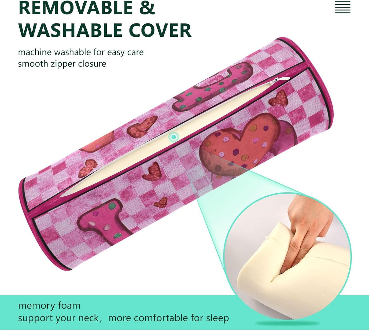 c Neck Roll Pillow Bolster Round Health Memory Foam Long Cervical Cylinder Pillows with Removable Washable Cover for Body Bed Legs Back Yoga - Colors B