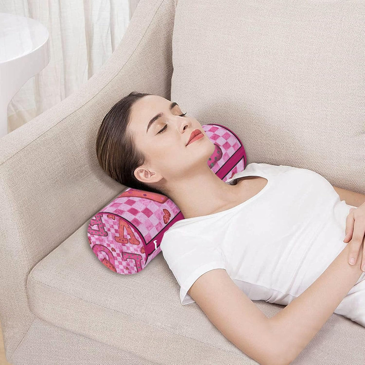c Neck Roll Pillow Bolster Round Health Memory Foam Long Cervical Cylinder Pillows with Removable Washable Cover for Body Bed Legs Back Yoga - Colors B