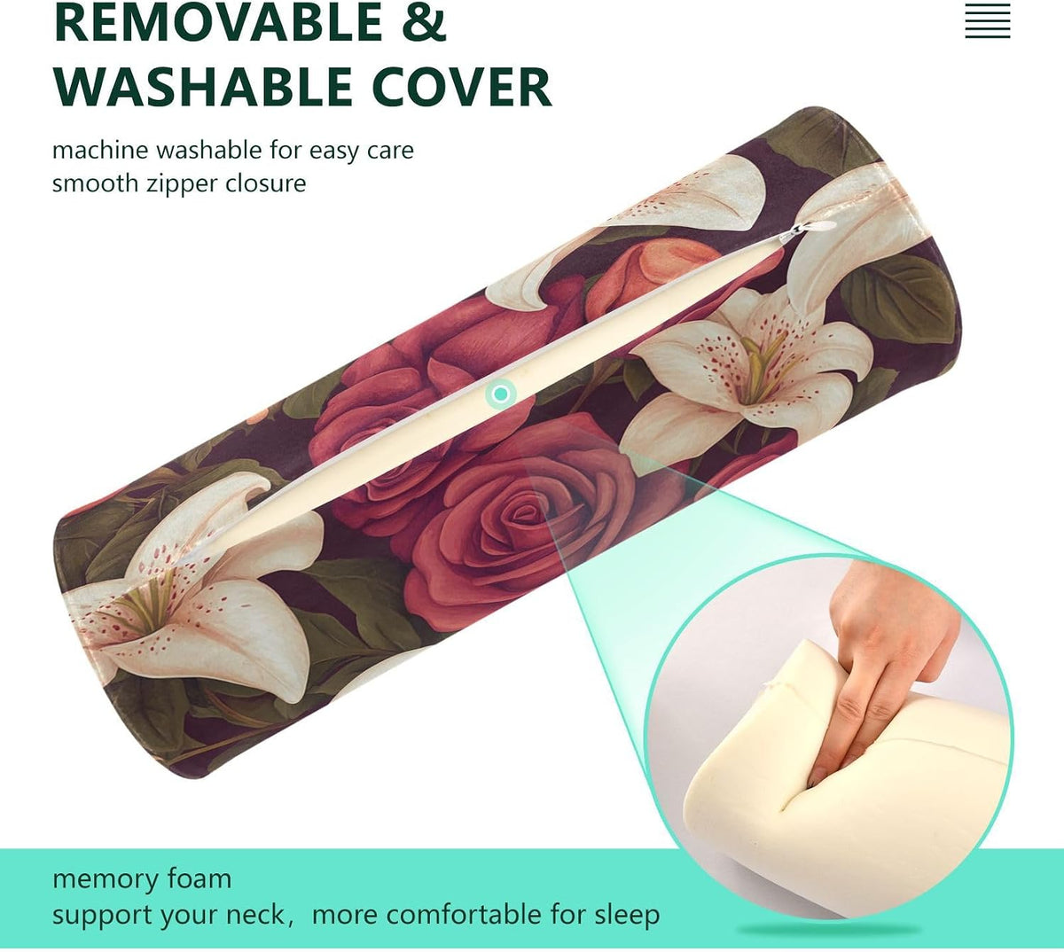 c Neck Roll Pillow Bolster Round Health Memory Foam Long Cervical Cylinder Pillows with Removable Washable Cover for Body Bed Legs Back Yoga - Colors B