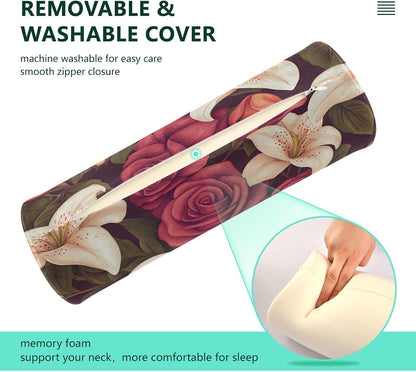 c Neck Roll Pillow Bolster Round Health Memory Foam Long Cervical Cylinder Pillows with Removable Washable Cover for Body Bed Legs Back Yoga - Colors B