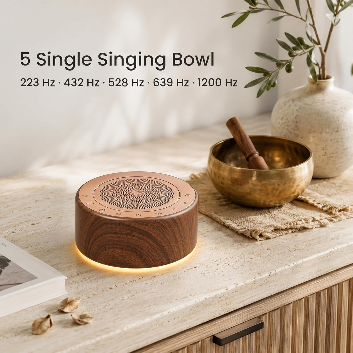 Tibetan Meditation Singing Bowl Machine - 7 Singing Bowls Sounds, Crystal Healing, Chakra Healing, Mindfulness and Stress Relief Timer and Memory Features for Women/Men