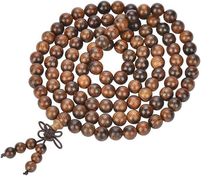 Handmade Mala Beads Bracelet 108 8mm Prayer Meditation Bracelet Sandalwood Elastic, Buddhist Beads, Prayer Mala Necklace for Men and Women Gifts